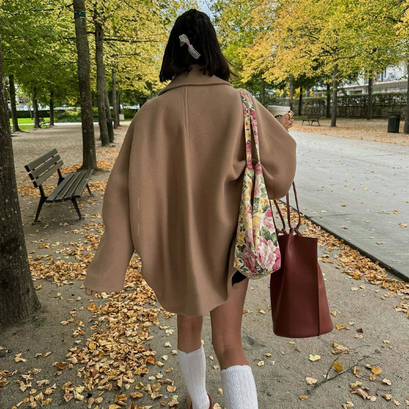 Manteau Femme Ample en Laine – Col à Revers, Mode Automne-Hiver