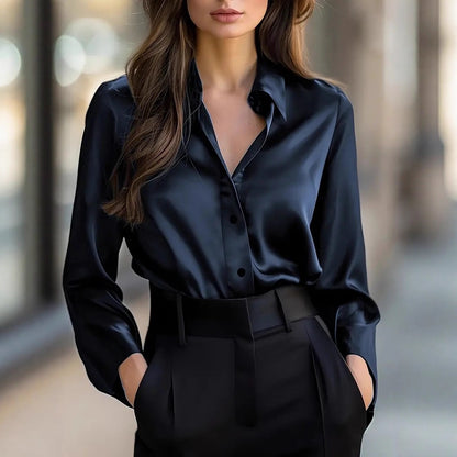 Blouse Satin Femme Col Boutonné – Travail & Élégance