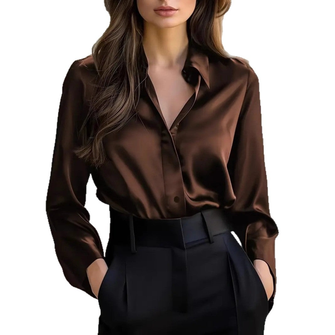 Blouse Satin Femme Col Boutonné – Travail & Élégance