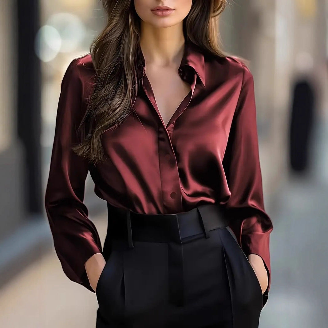 Blouse Satin Femme Col Boutonné – Travail & Élégance