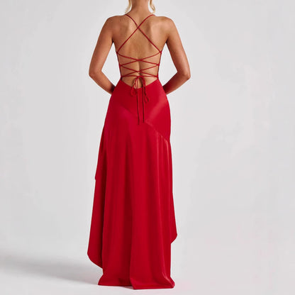 Robe Maxi Dos Nu à Volants – Chic Été Soirée
