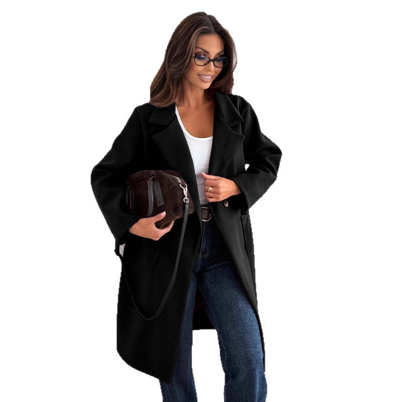 Manteau Long en Laine – Style Chic Automne-Hiver, Boutons Simples