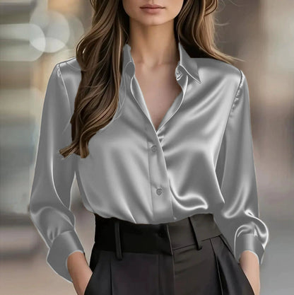 Blouse Satin Femme Col Boutonné – Travail & Élégance