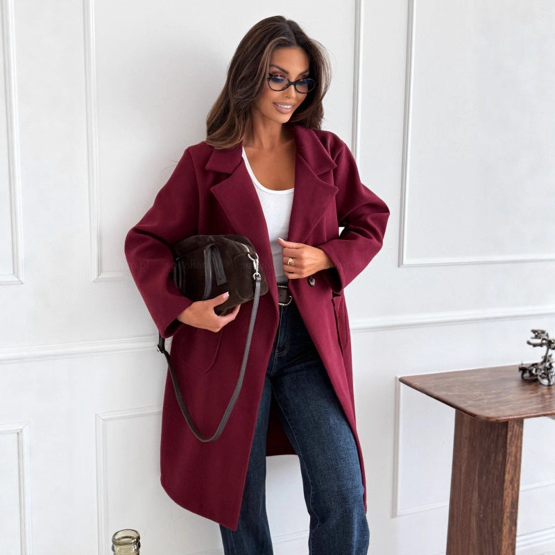 Manteau Long en Laine – Style Chic Automne-Hiver, Boutons Simples