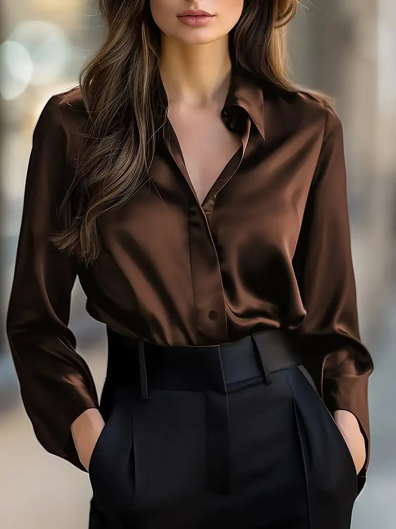 Blouse Satin Femme Col Boutonné – Travail & Élégance