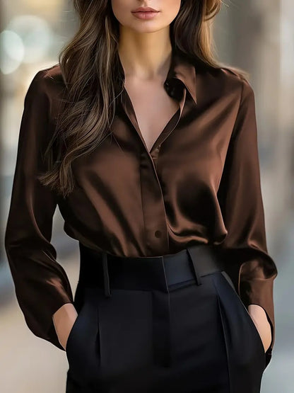 Blouse Satin Femme Col Boutonné – Travail & Élégance