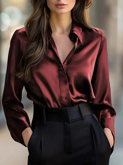 Blouse Satin Femme Col Boutonné – Travail & Élégance